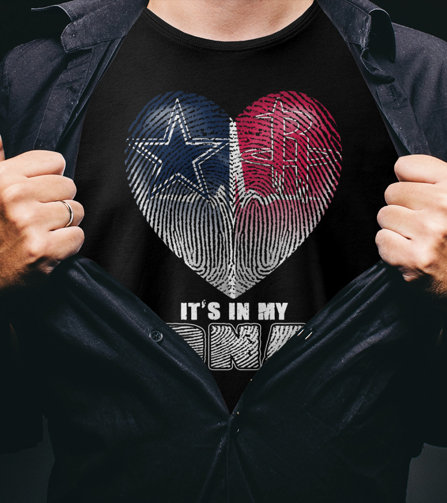 It's In My Dna Dallas Houston Heart Fingerprint T-Shirt