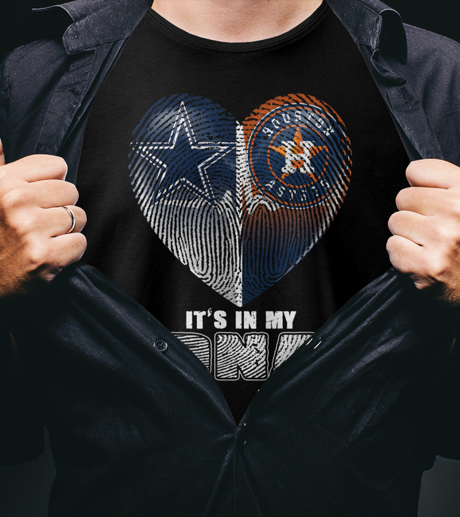 It's In My Dna Dallas Cowboys Houston Astros Heart Fingerprint T-Shirt