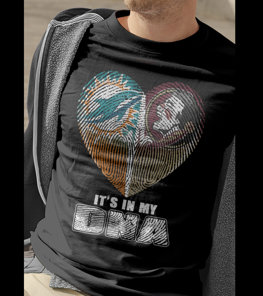 It's In My Dna Miami Dolphins Florida State Seminoles Heart Fingerprint T-Shirt