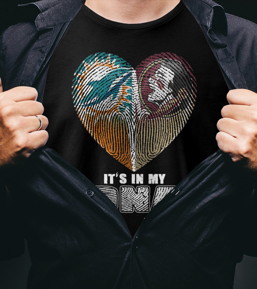 It's In My Dna Miami Dolphins Florida State Seminoles Heart Fingerprint T-Shirt