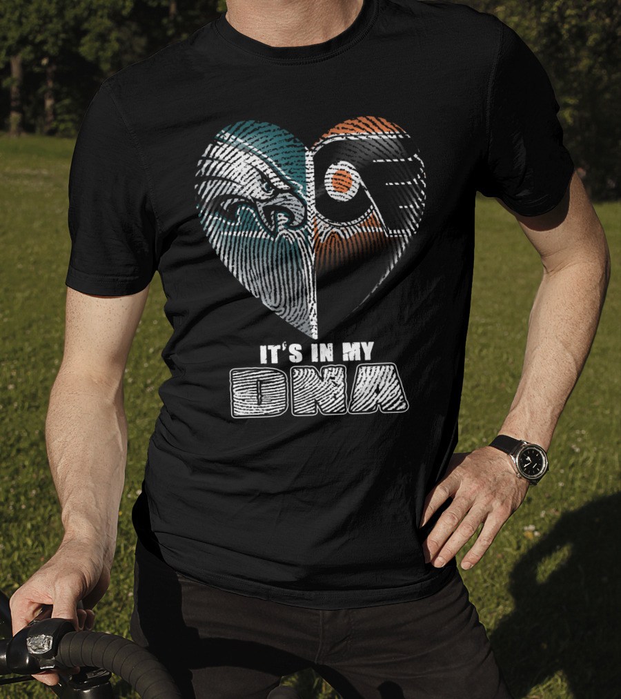 Eagles Flyers It's In My Dna Heart Fingerprint T-Shirt