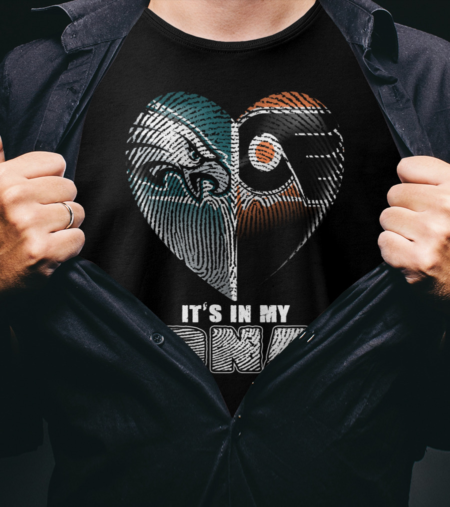 Eagles Flyers It's In My Dna Heart Fingerprint T-Shirt