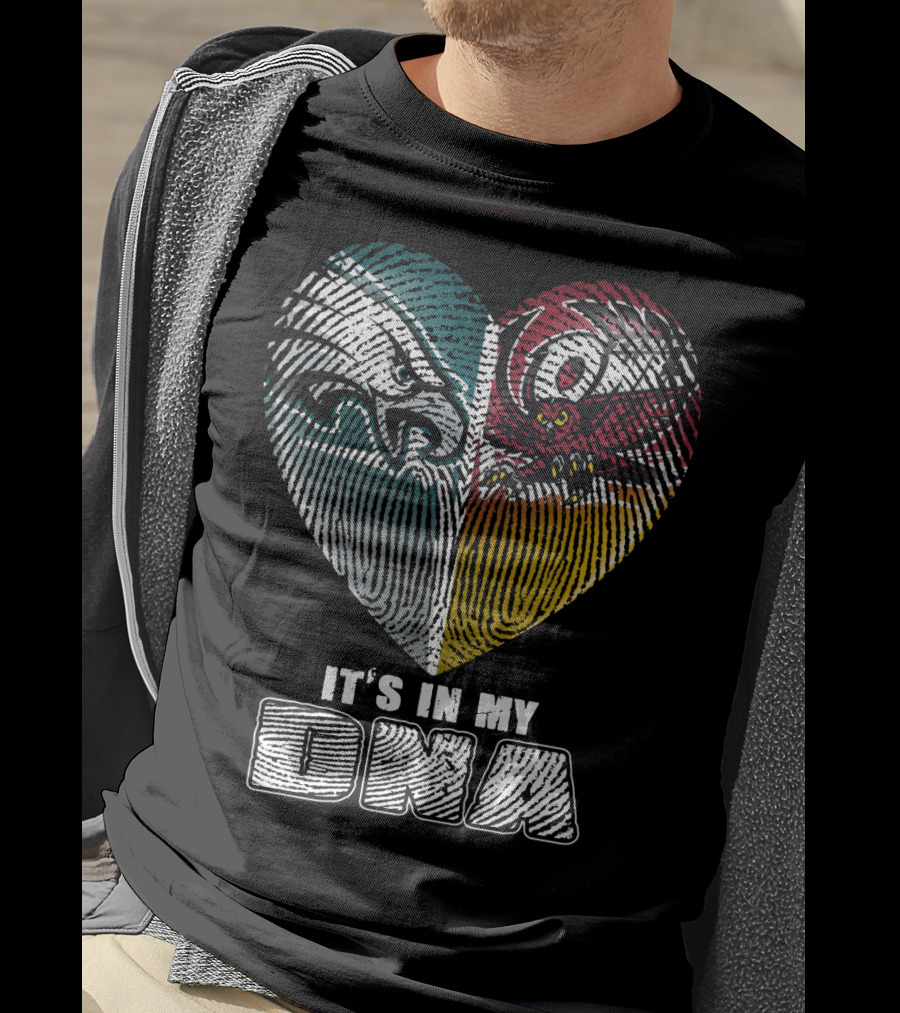 It's In My Dna Eagles Hurricanes Heart Fingerprint T-Shirt
