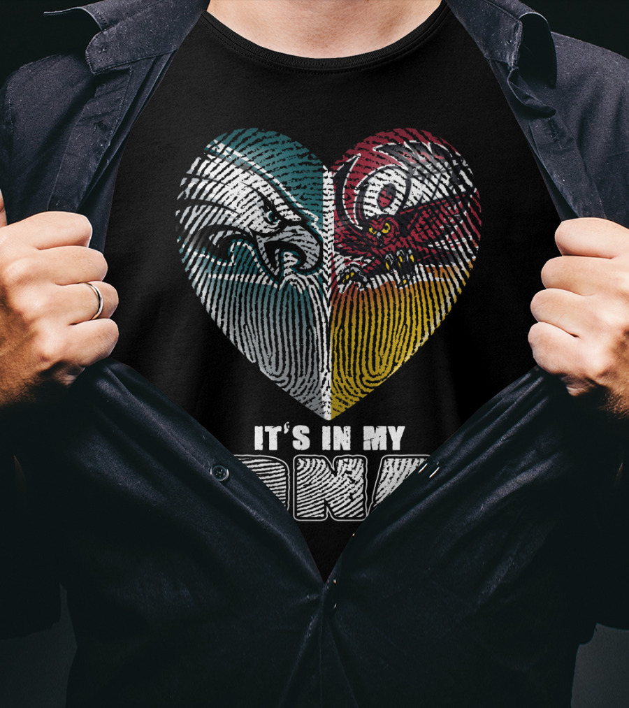 It's In My Dna Eagles Hurricanes Heart Fingerprint T-Shirt