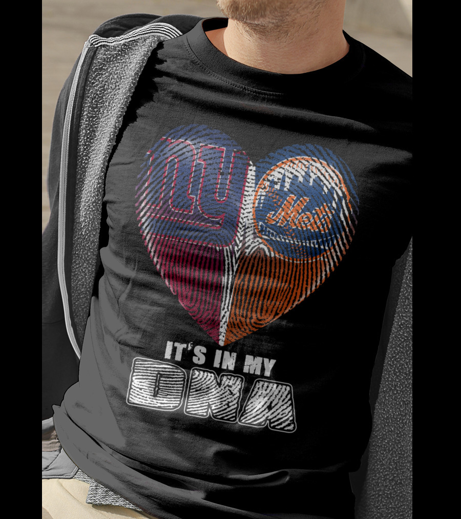 It's In My Dna Ny Giants Mets Fingerprint Heart T-Shirt