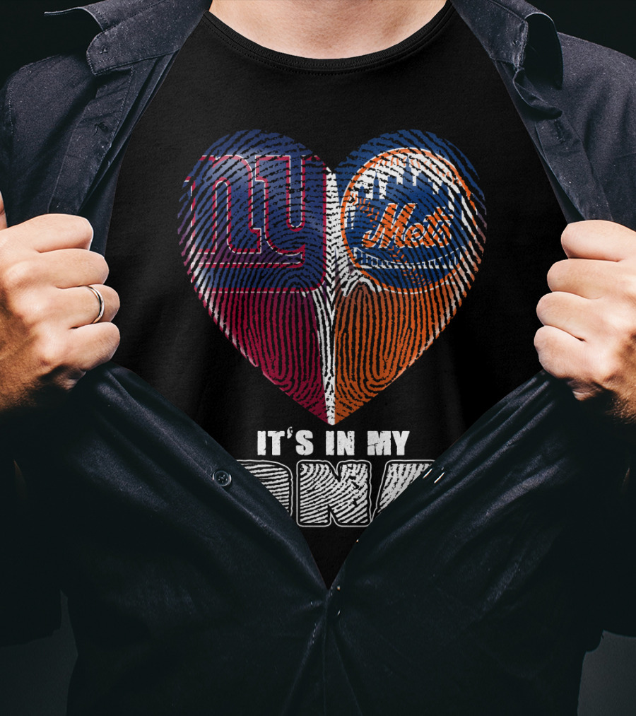 It's In My Dna Ny Giants Mets Fingerprint Heart T-Shirt