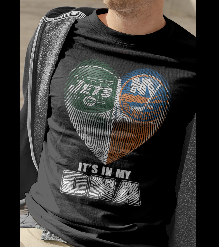 It's In My Dna Jets Islanders Heart Fingerprint T-Shirt