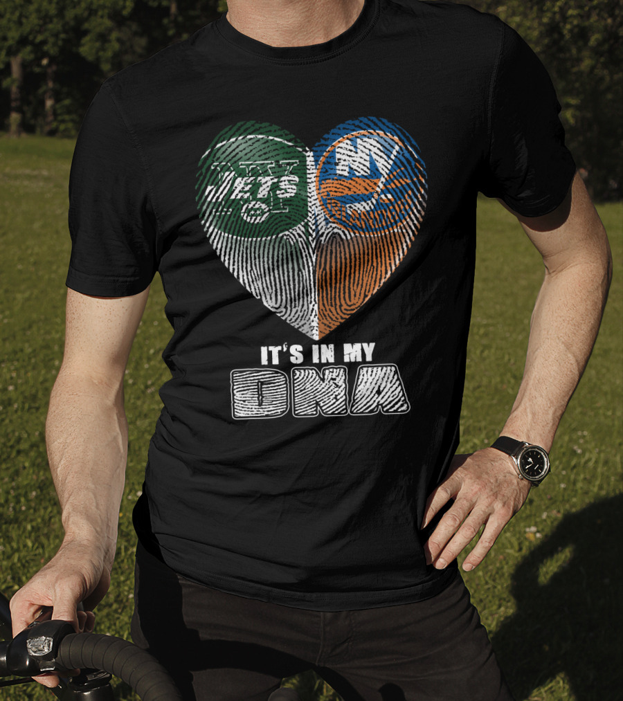 It's In My Dna Jets Islanders Heart Fingerprint T-Shirt