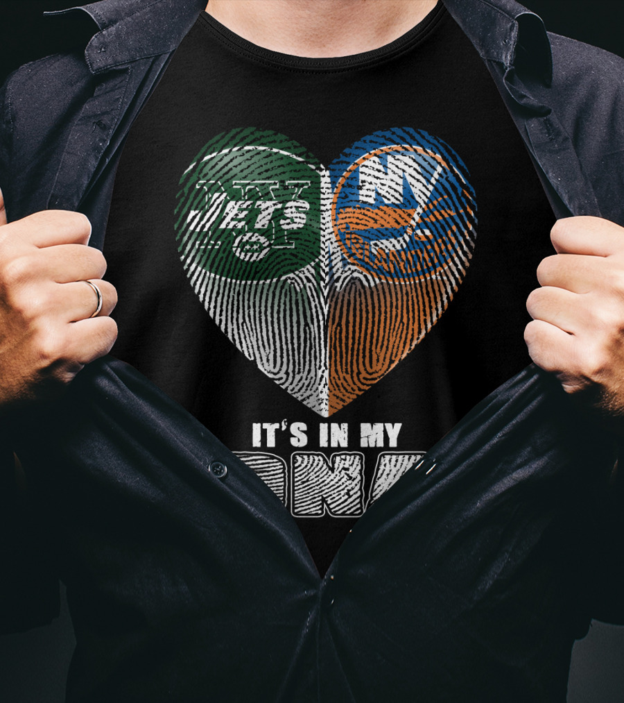 It's In My Dna Jets Islanders Heart Fingerprint T-Shirt