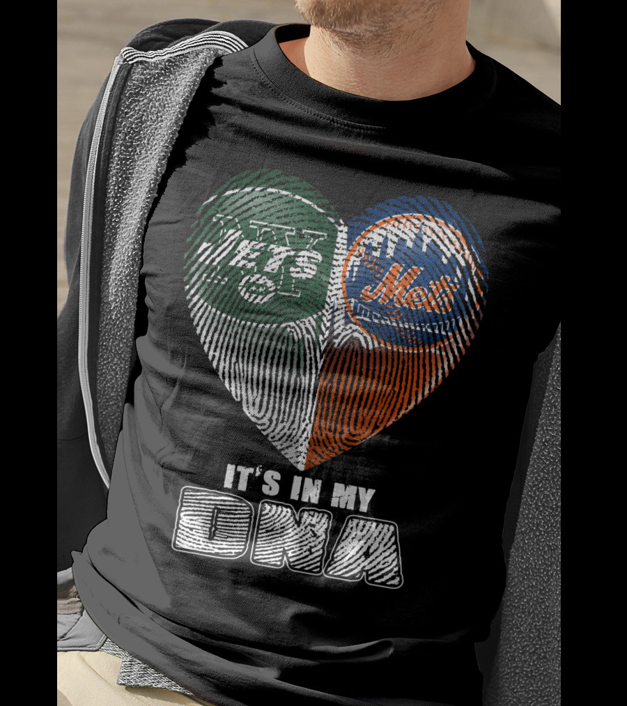 Jets Mets It's In My Dna Fingerprint Heart T-Shirt
