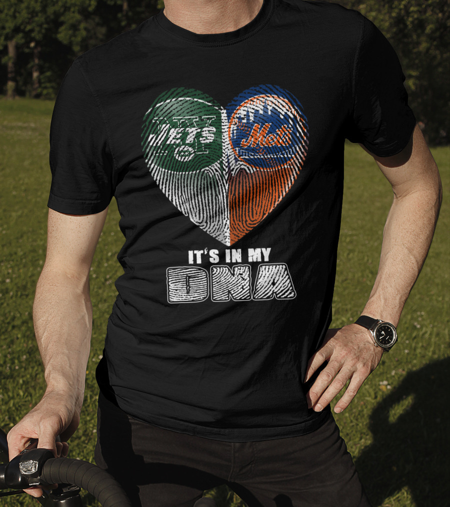 Jets Mets It's In My Dna Fingerprint Heart T-Shirt