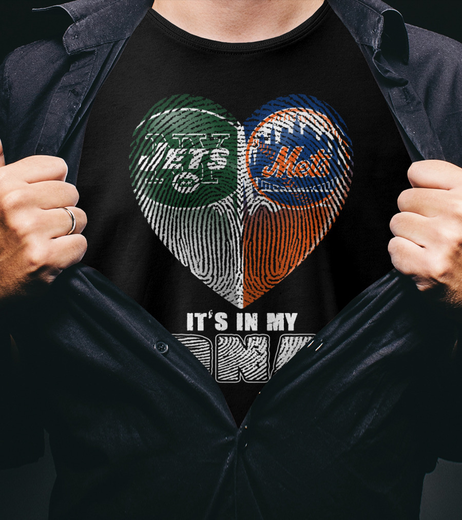 Jets Mets It's In My Dna Fingerprint Heart T-Shirt