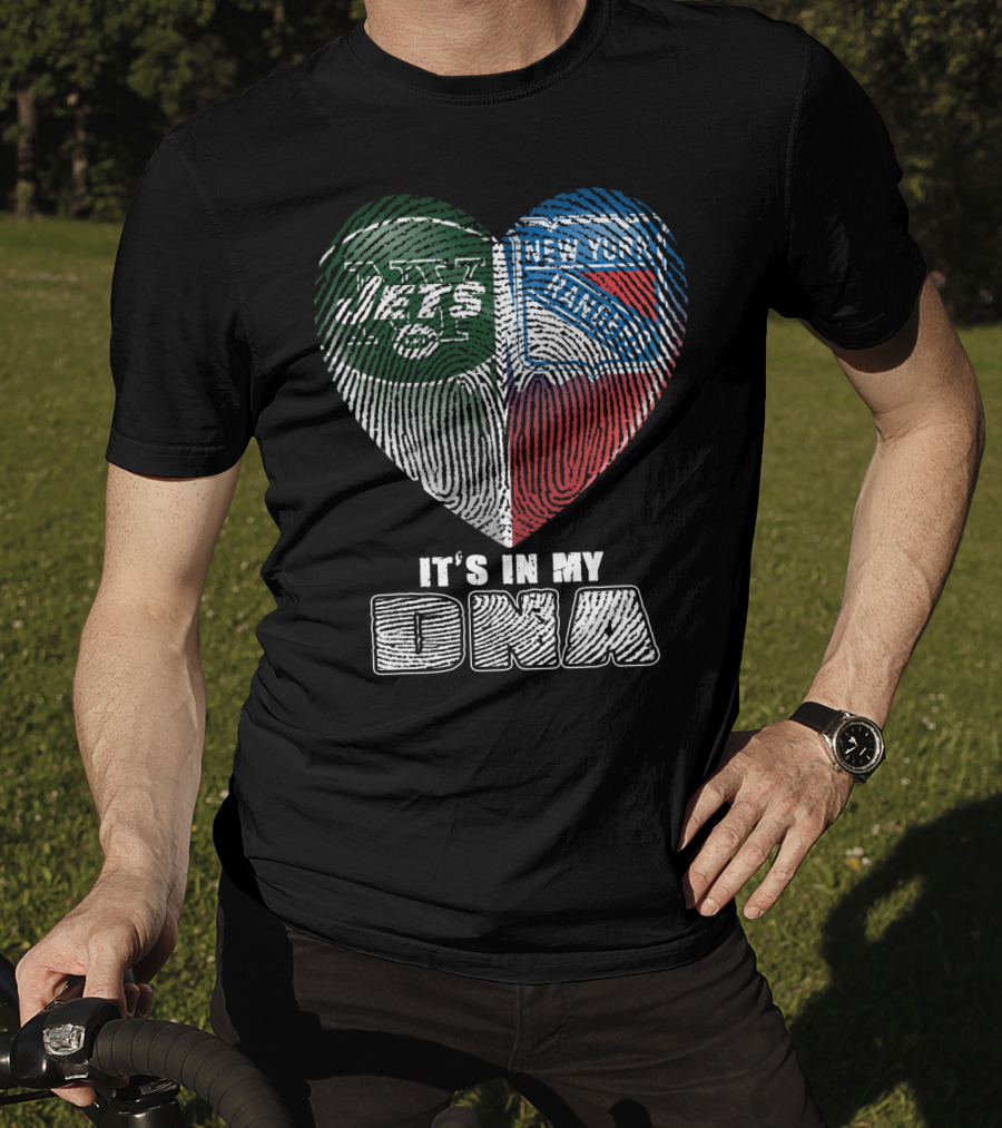 New York Jets And Rangers It's In My Dna Heart Fingerprint T-Shirt
