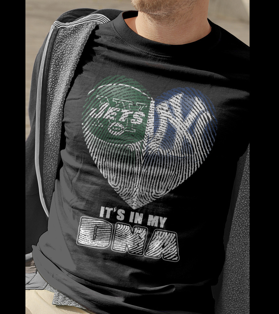 It's In My Dna Jets Yankees Fingerprint Heart T-Shirt