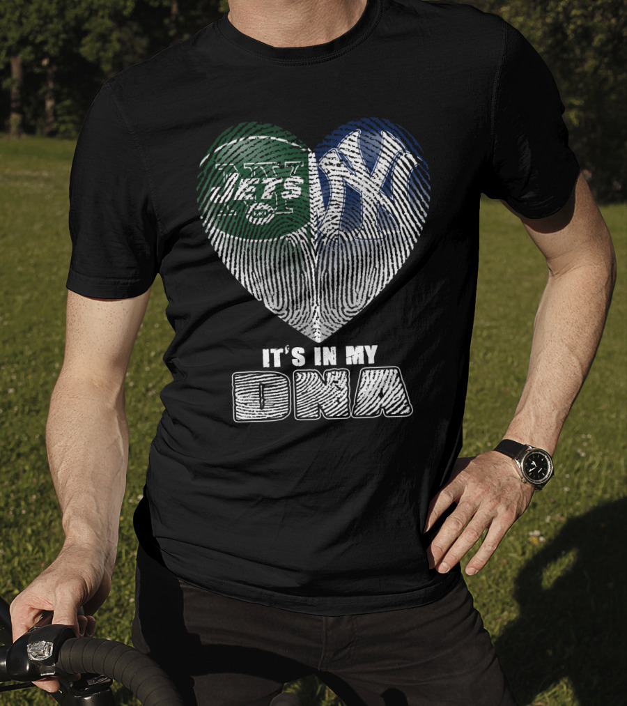 It's In My Dna Jets Yankees Fingerprint Heart T-Shirt