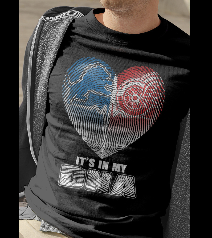 It's In My Dna Detroit Lions Red Wings Fingerprint Heart T-Shirt