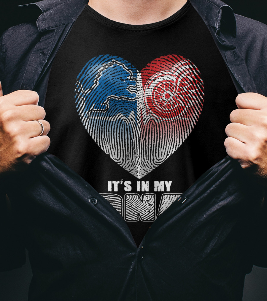 It's In My Dna Detroit Lions Red Wings Fingerprint Heart T-Shirt