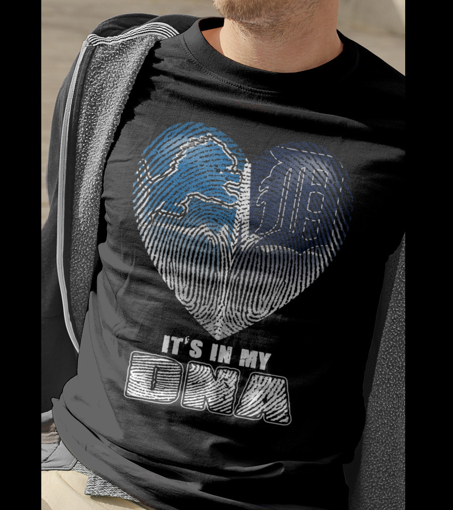It's In My Dna Detroit Lions Tigers Heart Fingerprint T-Shirt