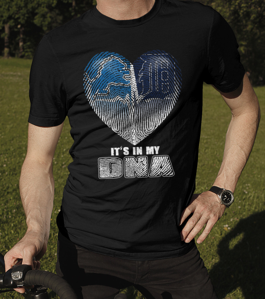 It's In My Dna Detroit Lions Tigers Heart Fingerprint T-Shirt
