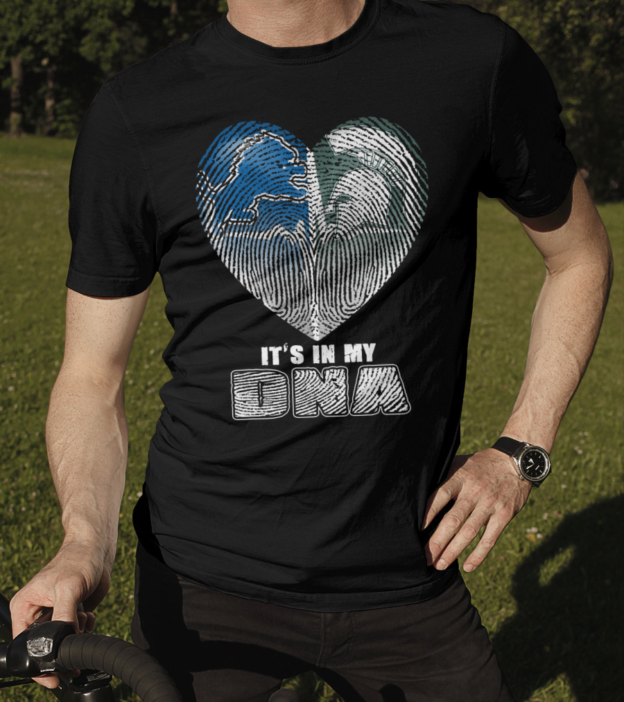 It's In My Dna Detroit Lions Michigan State Fingerprint Heart T-Shirt