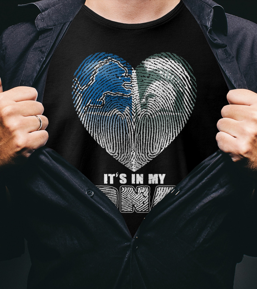 It's In My Dna Detroit Lions Michigan State Fingerprint Heart T-Shirt