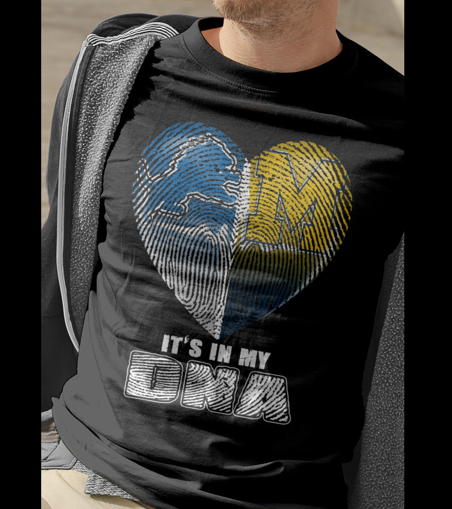 It's In My Dna Detroit Lions Michigan Wolverines Heart Fingerprint T-Shirt