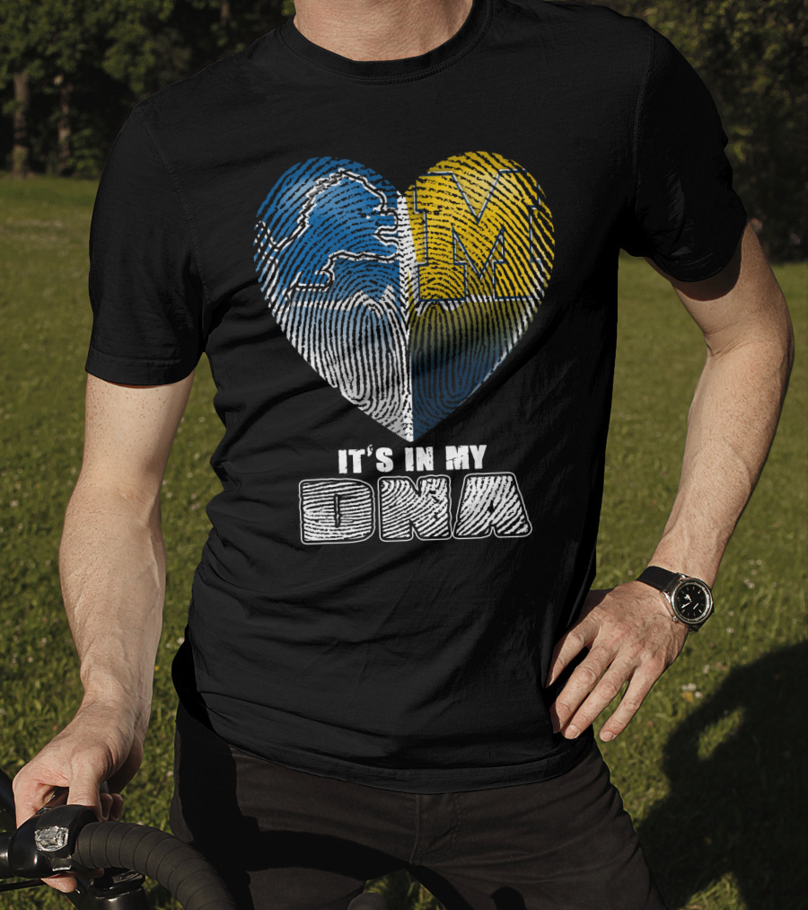 It's In My Dna Detroit Lions Michigan Wolverines Heart Fingerprint T-Shirt