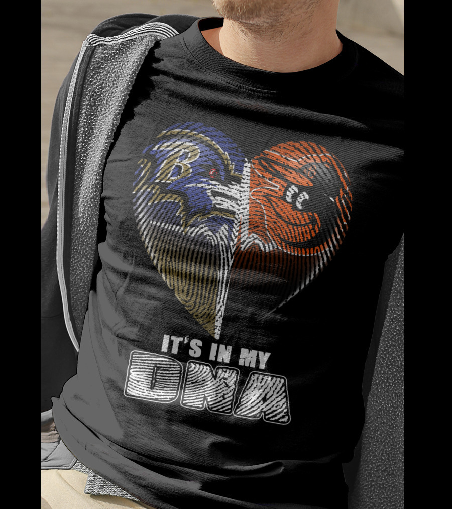 It's In My Dna Ravens Orioles Heart Fingerprint T-Shirt