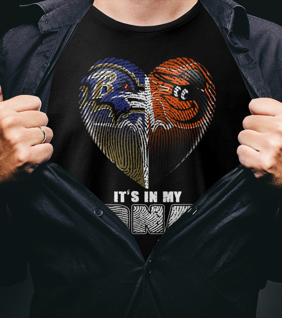 It's In My Dna Ravens Orioles Heart Fingerprint T-Shirt