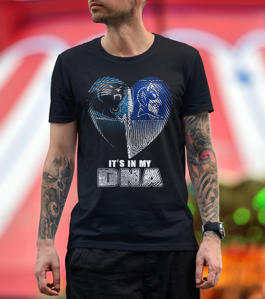 It's In My Dna Carolina Panthers And Duke Blue Devils Fingerprint Heart T-Shirt