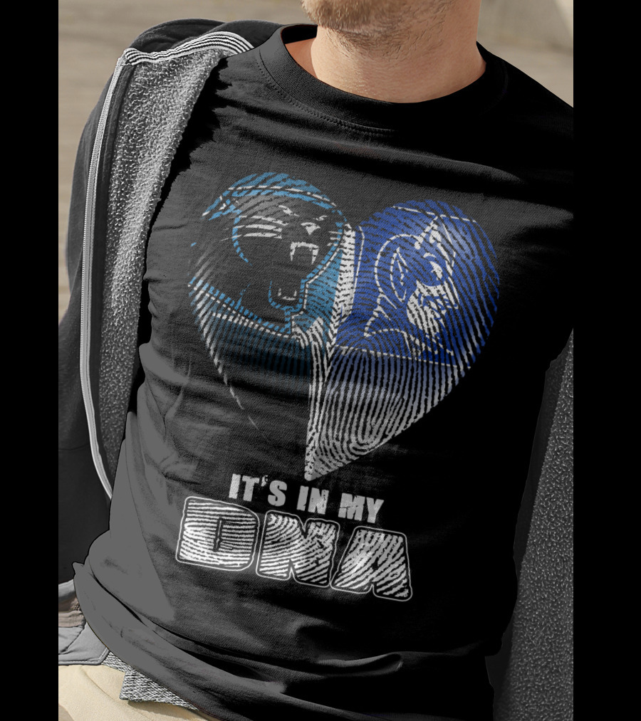 It's In My Dna Carolina Panthers And Duke Blue Devils Fingerprint Heart T-Shirt