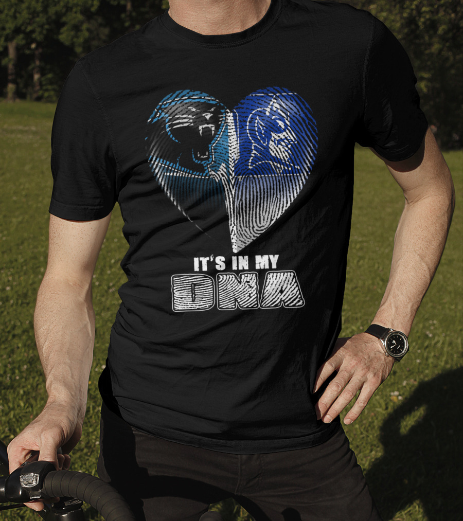It's In My Dna Carolina Panthers And Duke Blue Devils Fingerprint Heart T-Shirt