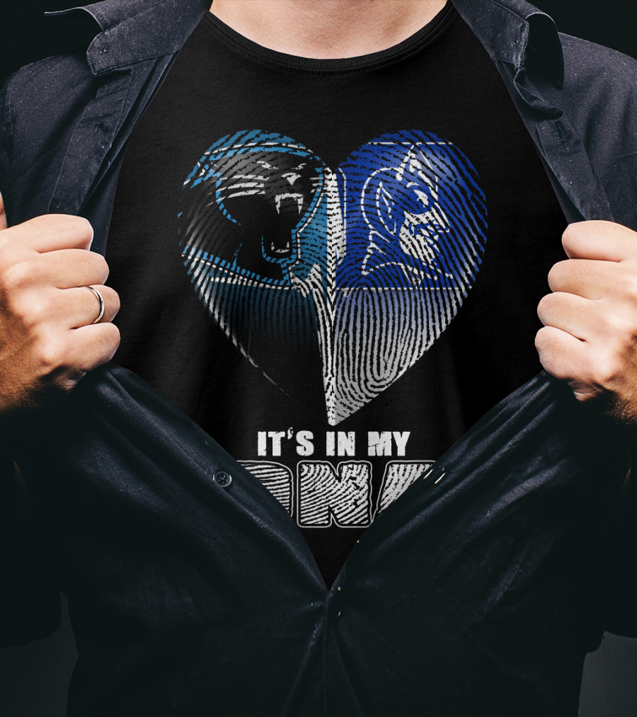It's In My Dna Carolina Panthers And Duke Blue Devils Fingerprint Heart T-Shirt