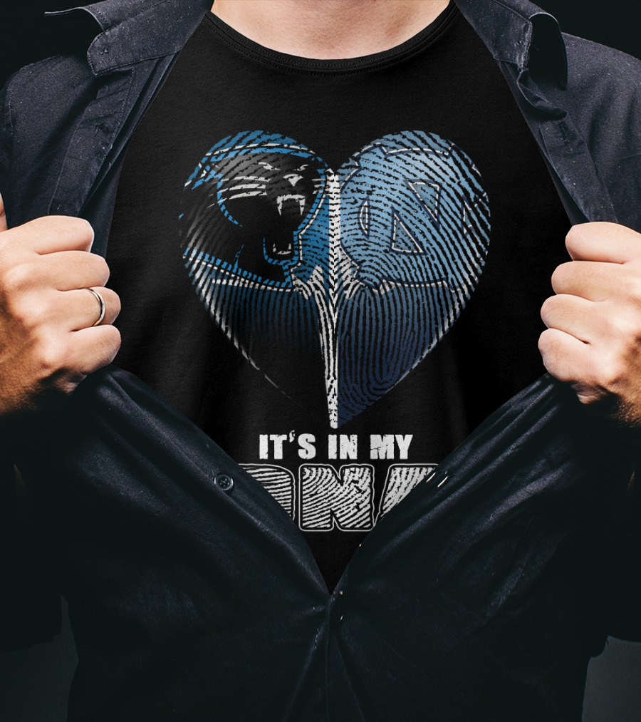 It's In My Dna Carolina Panthers North Carolina Tar Heels Heart Fingerprint T-Shirt