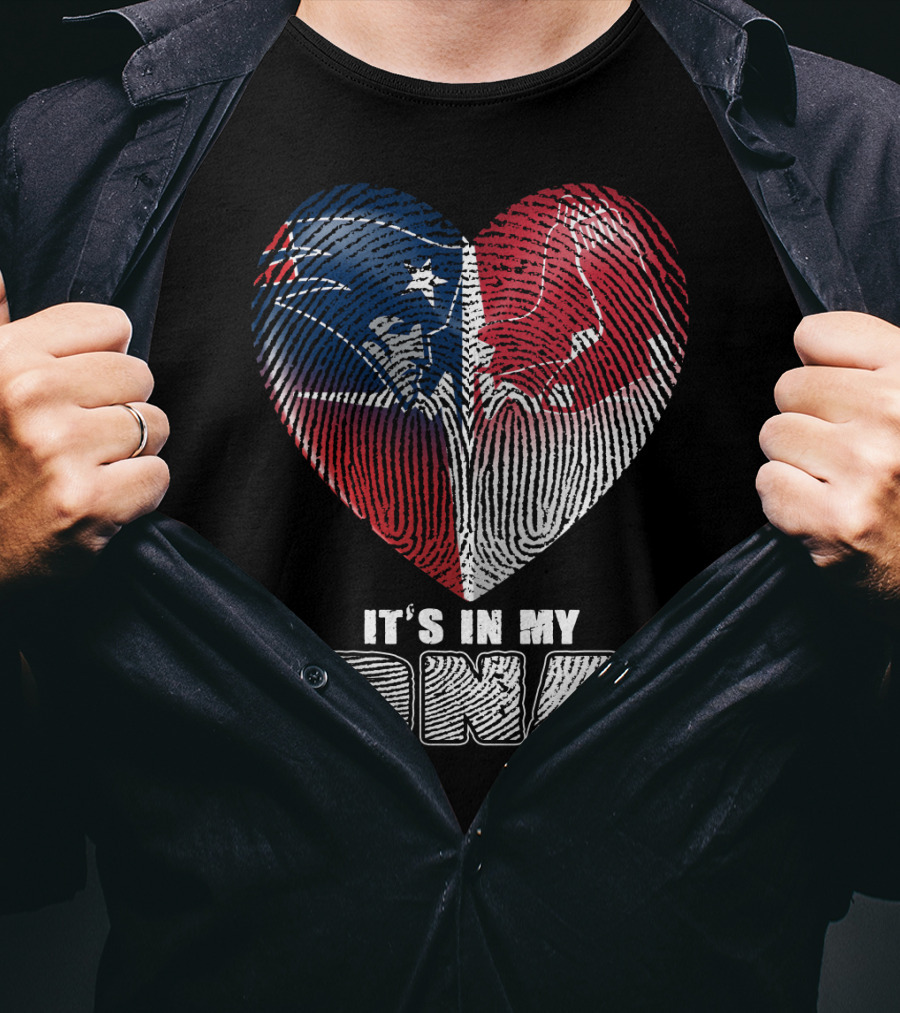 It's In My Dna Patriots Red Sox Heart Fingerprint T-Shirt