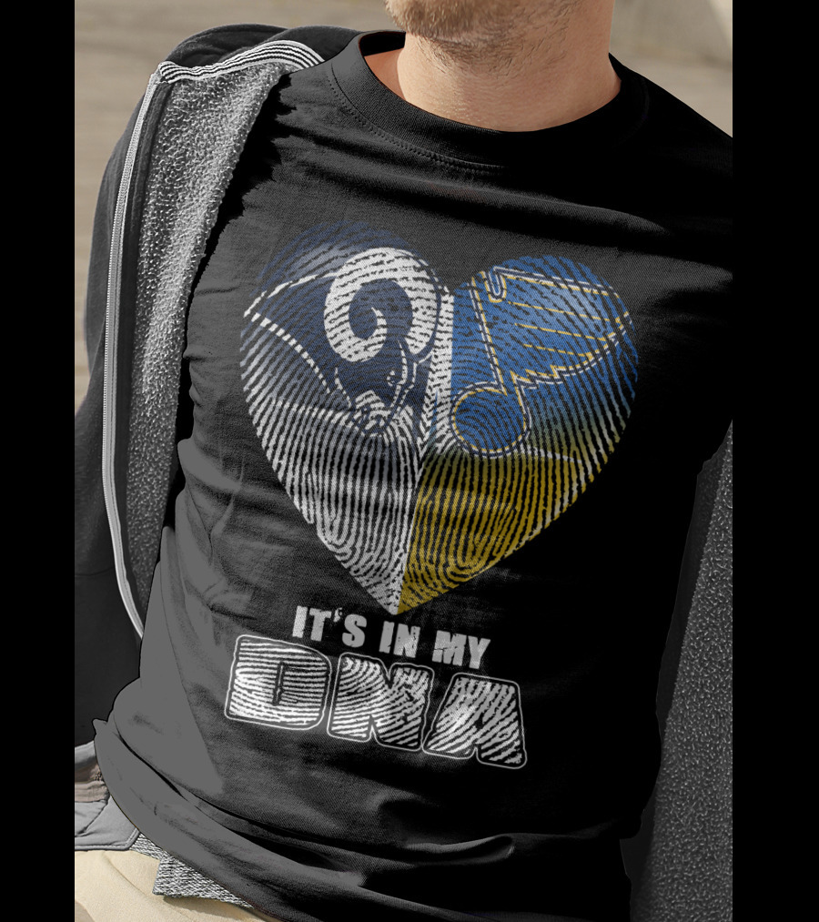 It's In My Dna Rams Blues Heart Fingerprint T-Shirt