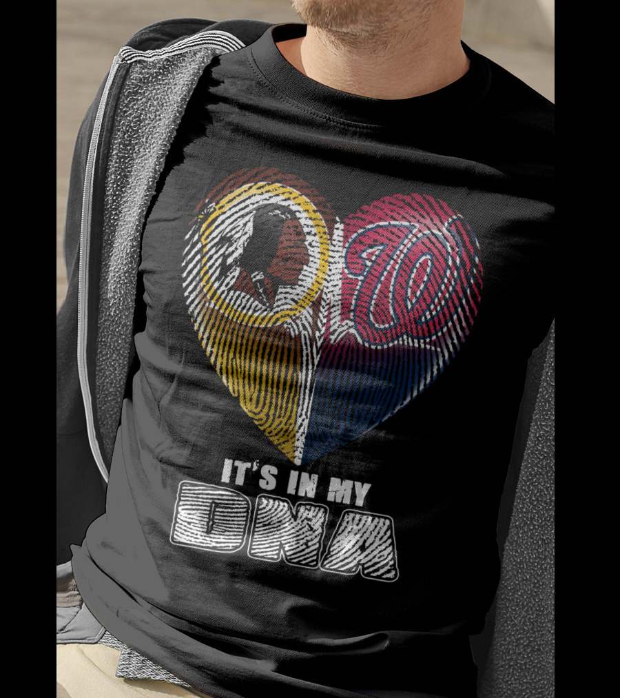 It's In My Dna Washington Redskins Washington Nationals Heart Fingerprint T-Shirt