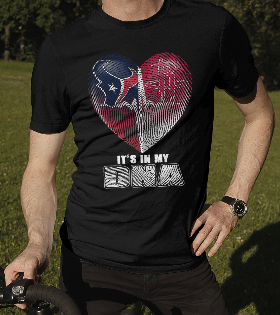 It's In My Dna Houston Texans Houston Rockets Heartbeat Fingerprint T-Shirt