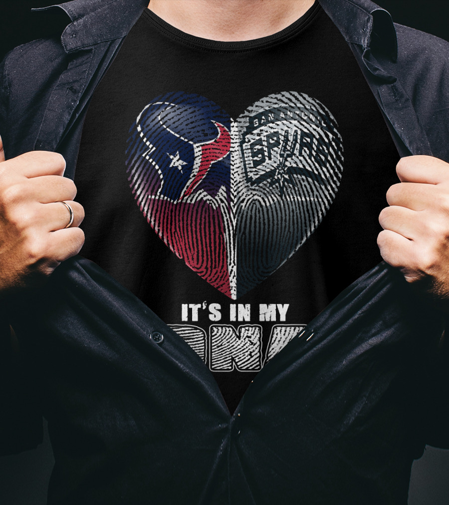 It's In My Dna Houston Texas San Antonio Spurs Heart Fingerprint T-Shirt