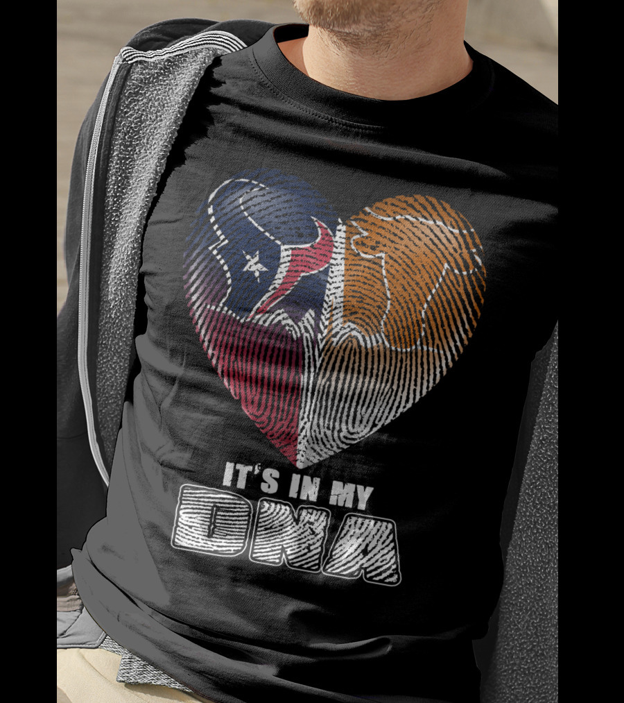 It's In My Dna Texans And Longhorns Heart Fingerprint T-Shirt