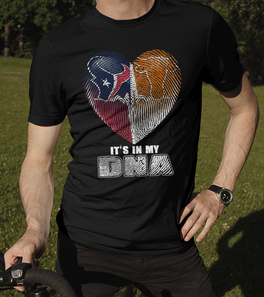 It's In My Dna Texans And Longhorns Heart Fingerprint T-Shirt