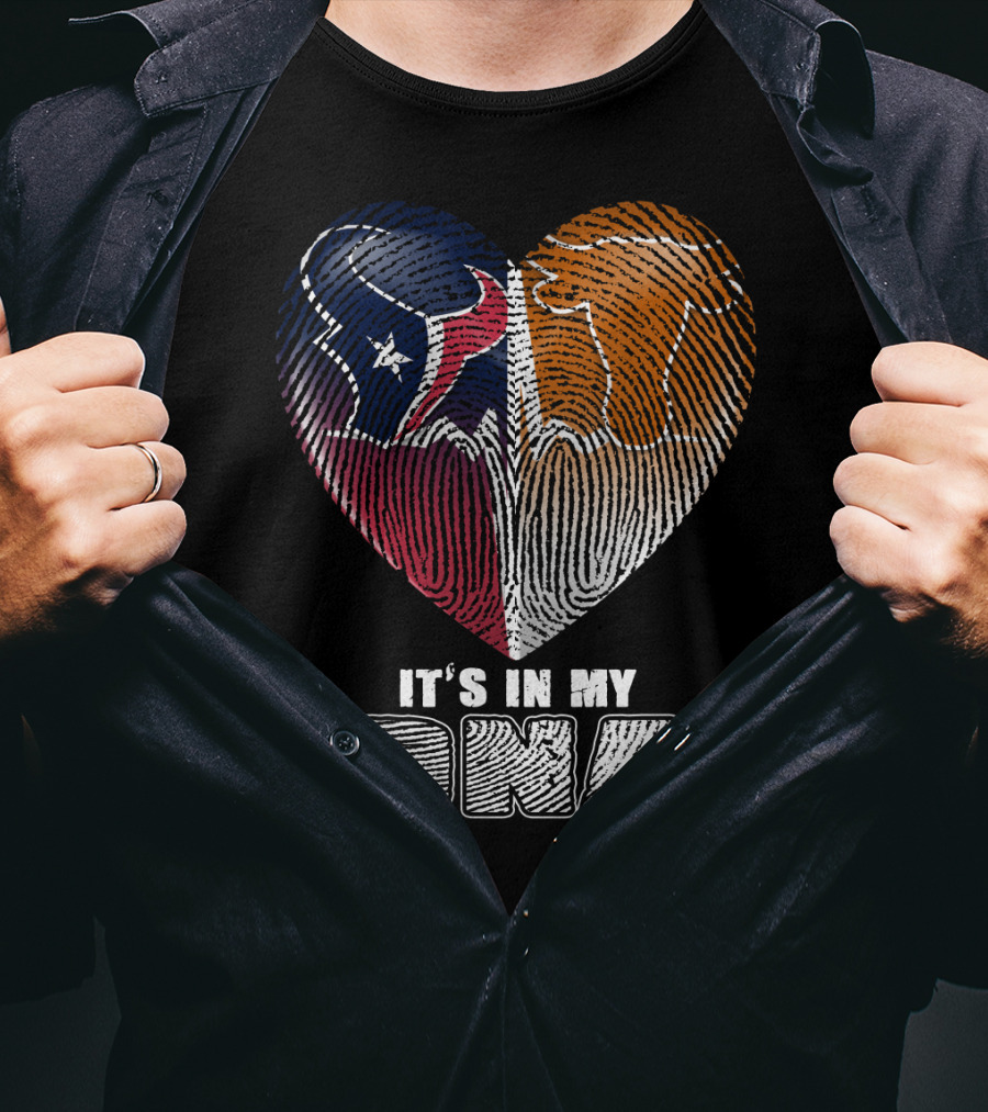 It's In My Dna Texans And Longhorns Heart Fingerprint T-Shirt