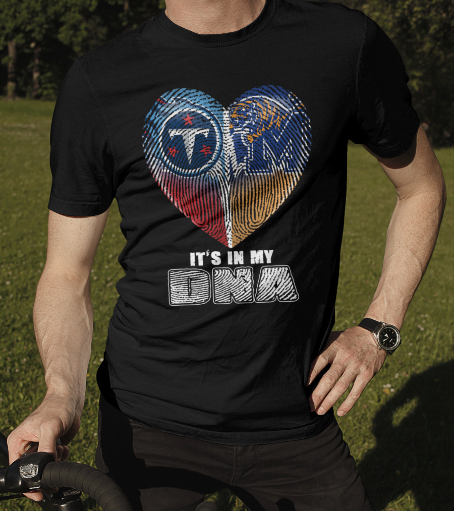 It's In My Dna Tennessee Titans Memphis Tigers Fingerprint Heart T-Shirt