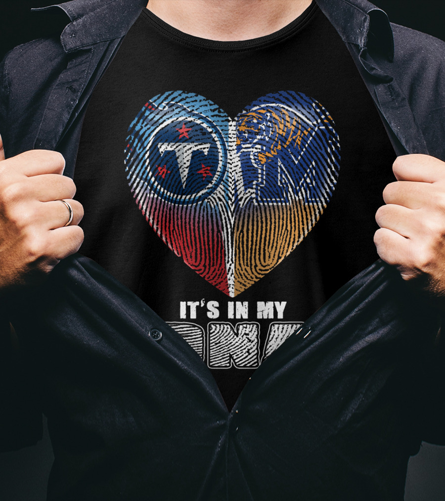 It's In My Dna Tennessee Titans Memphis Tigers Fingerprint Heart T-Shirt