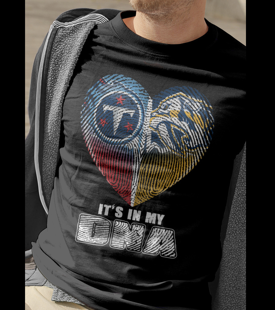 It's In My Dna Tennessee Titans Predators Heart Fingerprint T-Shirt