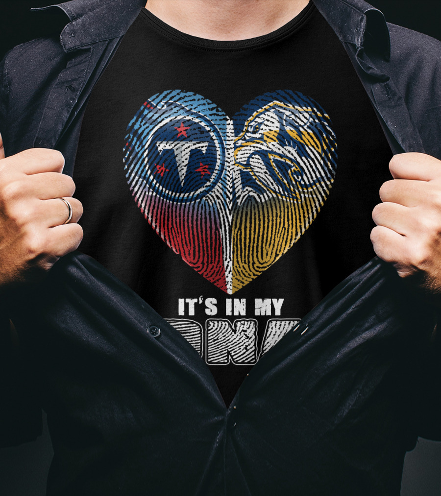 It's In My Dna Tennessee Titans Predators Heart Fingerprint T-Shirt