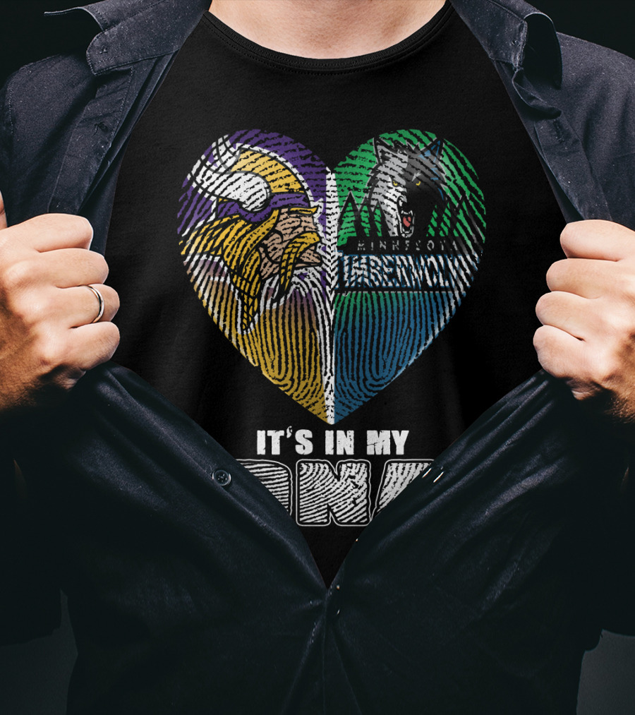 It's In My Dna Minnesota Vikings Timberwolves Heart Fingerprint T-Shirt