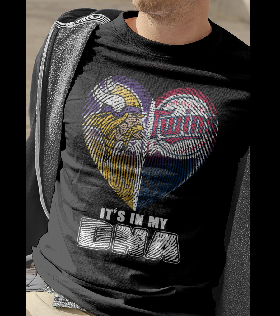 Vikings Twins Fingerprint Heart It's In My Dna T-Shirt
