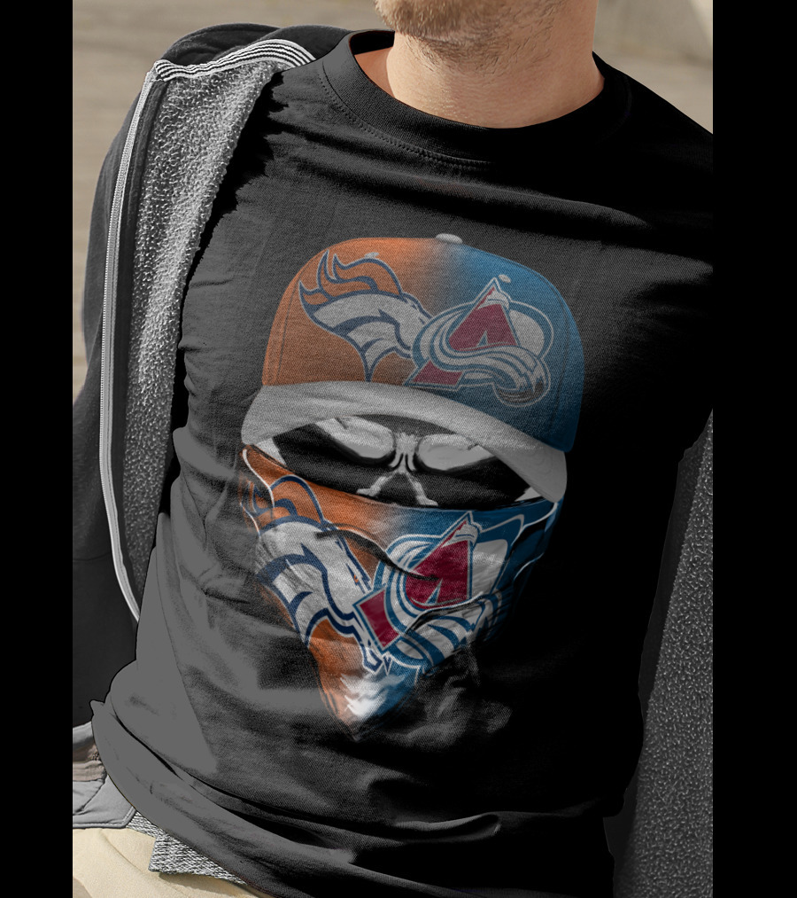Denver Broncos And Colorado Avalanche Sports Mask Halloween T-Shirt