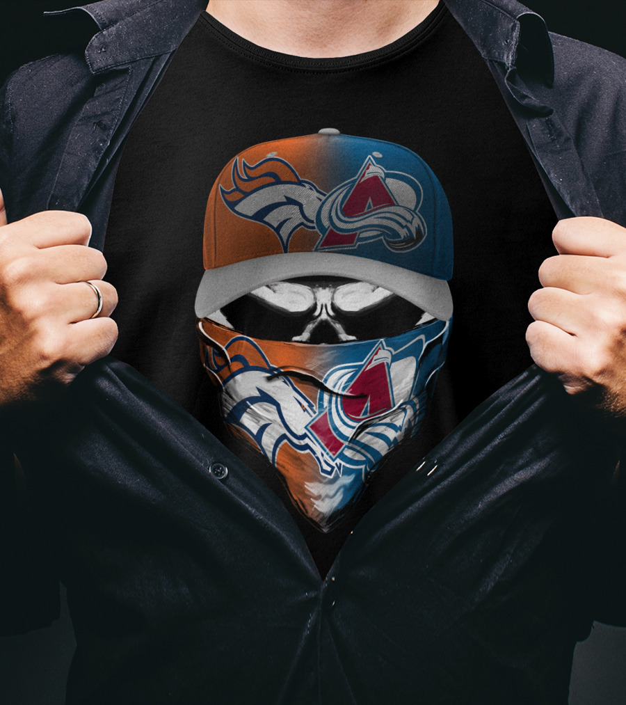 Denver Broncos And Colorado Avalanche Sports Mask Halloween T-Shirt